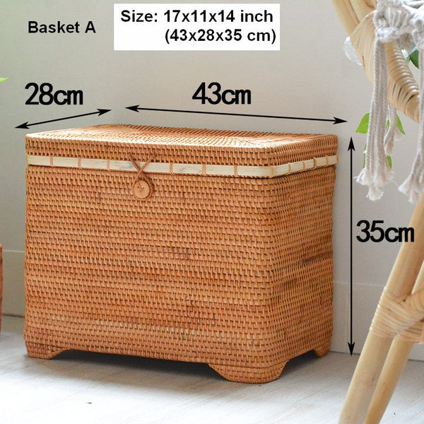 Oversized Storage Baskets for Bedroom, Rectangular Woven Storage Baskets for Clothes, Large Rectangular Storage Basket with Lid, Rattan Storage Case-Art Painting Canvas