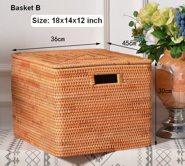 Oversized Storage Baskets for Bedroom, Rectangular Woven Storage Baskets for Clothes, Large Rectangular Storage Basket with Lid, Rattan Storage Case-Art Painting Canvas