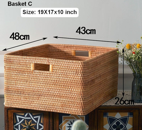 Round Storage Baskets, Extra Large Rattan Storage Baskets, Oversized Laundry Storage Baskets, Storage Baskets for Clothes, Storage Baskets for Bathroom-Art Painting Canvas