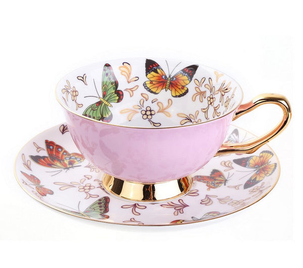 Creative Butterfly Ceramic Coffee Cups, Unique Butterfly Coffee Cups and Saucers, Beautiful British Tea Cups, Creative Bone China Porcelain Tea Cup Set-Art Painting Canvas