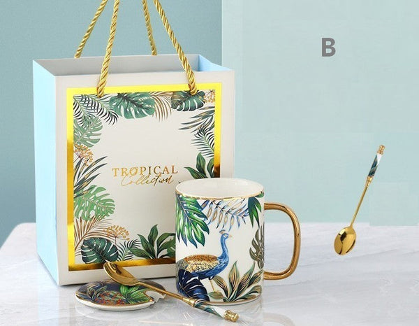 Unique Ceramic Mugs in Gift Box, Creative Porcelain Cups, Large Capacity Jungle Animal Porcelain Mugs, Large Ceramic Mugs for Office-Art Painting Canvas