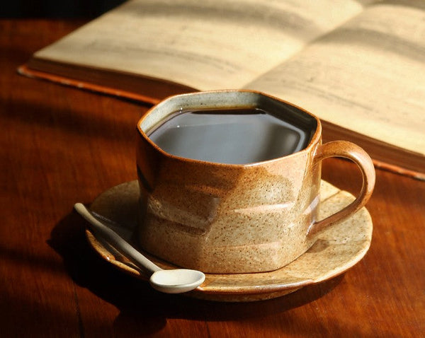 Modern Handmade Pottery Coffee Cup, 8 oz Ceramic Coffee Cup with Saucer, Unique Tea Cup and Saucer, Tea Cup Set for Traditional Afternoon Tea-Art Painting Canvas
