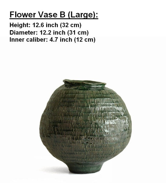 Centerpiece Ceramic Bouquet Vases, Green Porcelain Vases for Modern Home Decor, Large Contemporary Vases on Dining Table, Handmade Modern Flower Vase-Art Painting Canvas