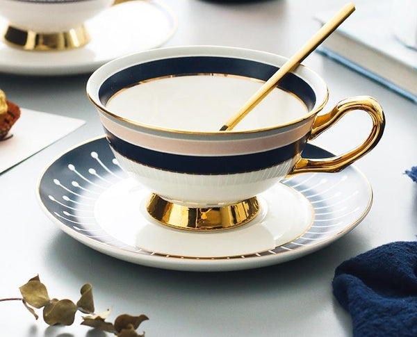 British Tea Cups, Porcelain Coffee Cups, Latte Coffee Cups, Tea Cups and Saucers, Coffee Cups with Gold Trim and Gift Box-Art Painting Canvas