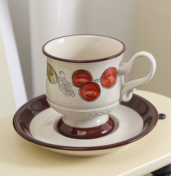 Elegant Ceramic Cups, Creative Coffee Cup and Saucer, 8 oz Porcelain Tea Cup Saucer Set, Beautiful British Tea Cups for Traditional Afternoon Tea-Art Painting Canvas
