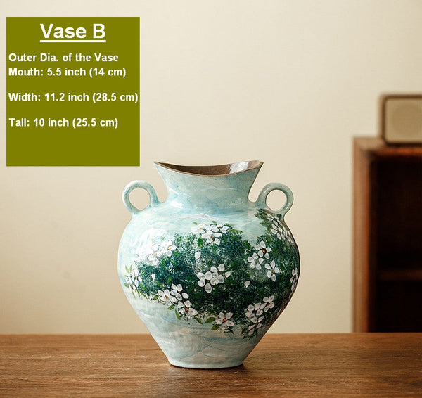 Large Flower Vases on Table, Modern Pottery Flower Vases, Centerpiece on Dining Table, Handmade Water Holding Flower Vases, Pottery Bud Vases-Art Painting Canvas