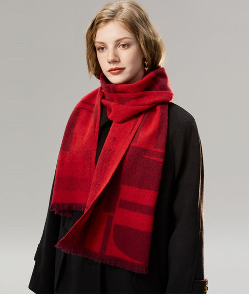 Modern Wool Scarf for Women, Casual Scarf for Women, Fashion Designer Scarf, Cold Weather Scarf, Red Winter Scarf, Soft Cashmere Scarf for Women-Art Painting Canvas