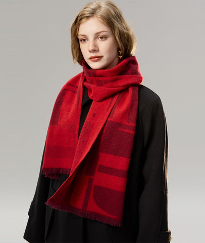 Modern Wool Scarf for Women, Casual Scarf for Women, Fashion Designer Scarf, Cold Weather Scarf, Red Winter Scarf, Soft Cashmere Scarf for Women-Art Painting Canvas