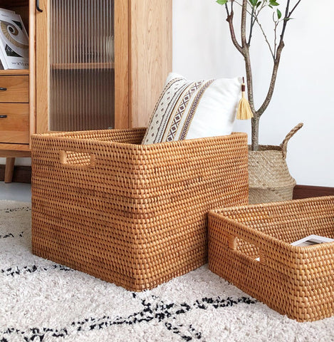 Rectangular Storage Basket for Shelves, Rattan Storage Basket for Kitchen, Storage Baskets for Bathroom, Woven Storage Baskets for Clothes-Art Painting Canvas