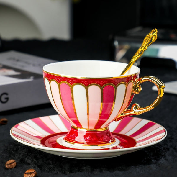 Beautiful British Tea Cup with Saucer, 8 oz Creative Porcelain Tea Cup and Saucer Set of 2 Cups, Elegant Ceramic Coffee Cups, Unique Tea Cup and Saucer in Gift Box as Birthday Gift-Art Painting Canvas