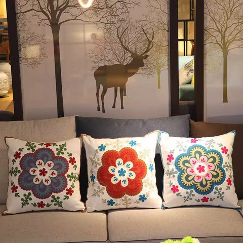 Flower Decorative Pillows for Couch, Sofa Decorative Pillows, Embroider Flower Cotton Pillow Covers, Farmhouse Decorative Throw Pillows-Art Painting Canvas