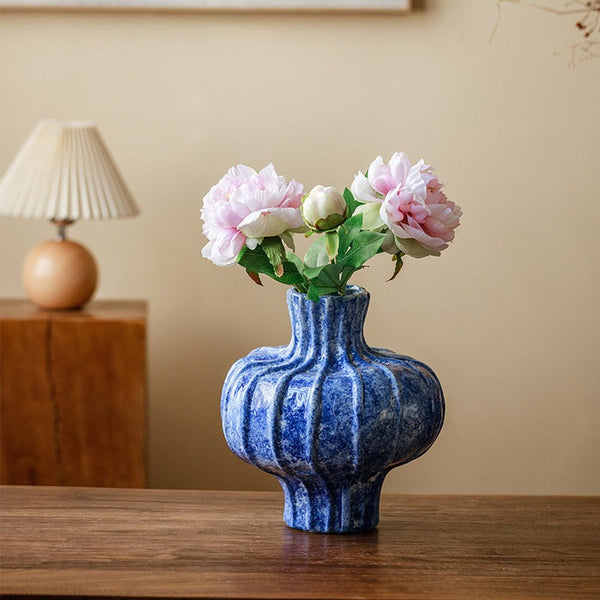 Handmade Water Holding Flower Vases, Centerpiece on Dining Table, Blue Ceramic Bud Vases, Tall Flower Vases on Table, Modern Pottery Flower Vases-Art Painting Canvas