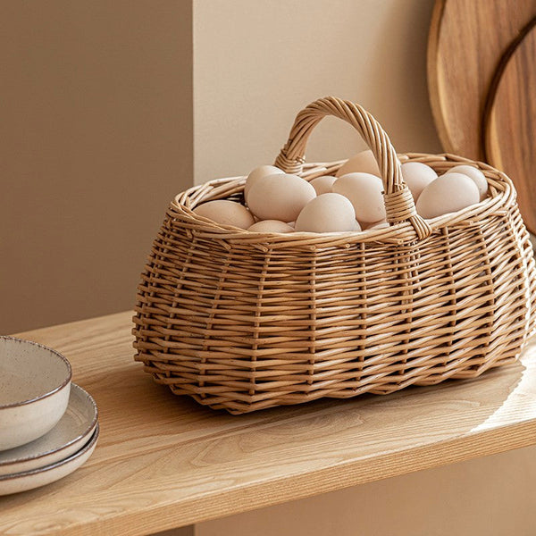 Hand-woven Wicker Storage Basket, Small Picnic Storage Basket with Handle, Willow Weaving Baskets for Vegetable, Natural Fruit Basket, Kitchen Storage Baskets-Art Painting Canvas