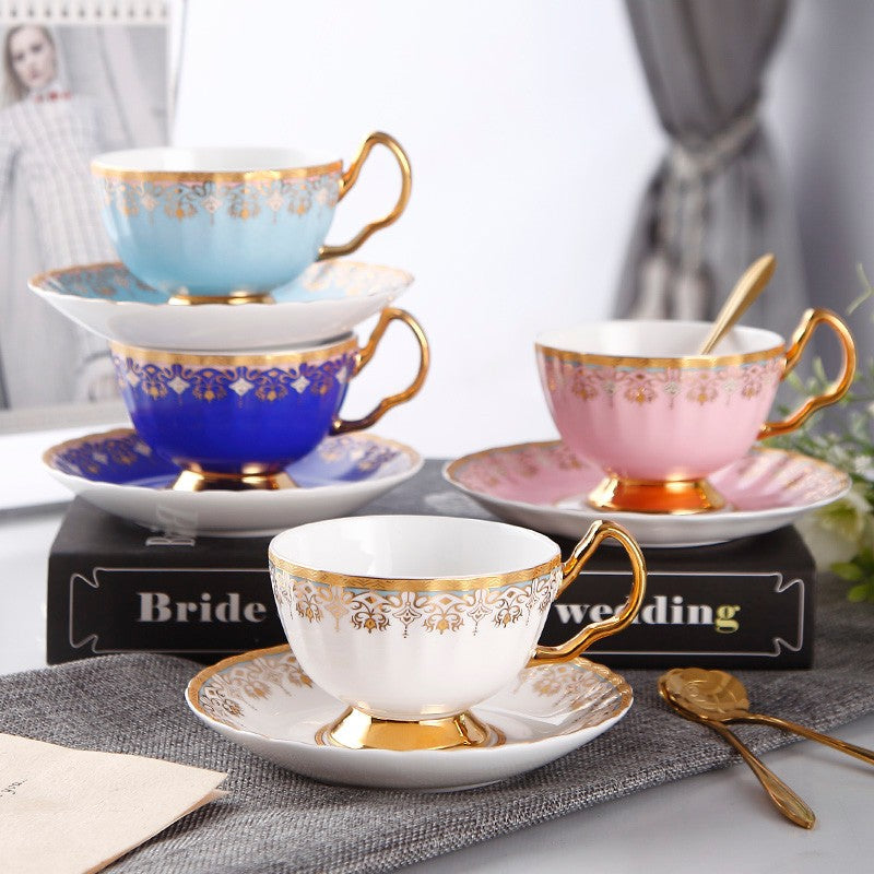 Bone China Porcelain Tea Cup Set Pink Blue White, Pastel Colored Delicate Ceramic Tableware