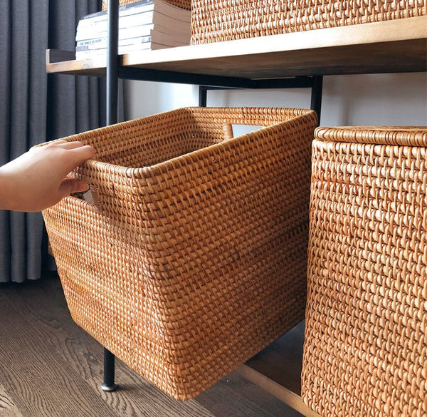 Extra Large Storage Baskets for Living Room, Storage Baskets for Clothes, Rectangular Storage Basket for Shelves, Woven Rattan Storage Basket for Kitchen-Art Painting Canvas