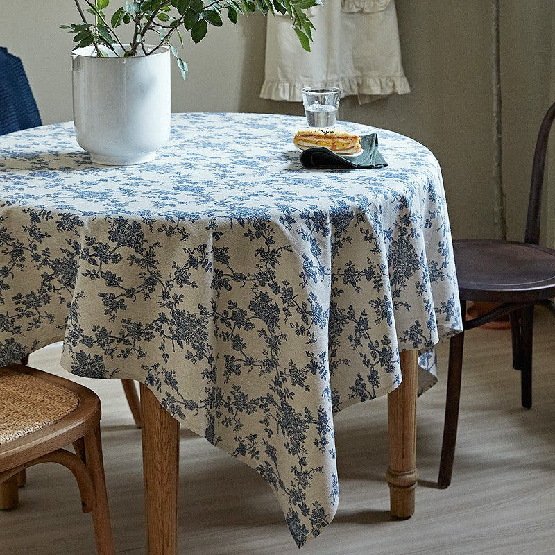 Vintage Rectangle Tablecloth for Dining Room Table, French Flower Pattern Tablecloth for Round Table, Rustic Farmhouse Table Cover for Kitchen-Art Painting Canvas