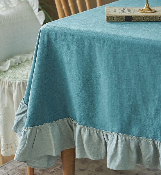 Extra Large Rectangle Tablecloth for Dining Room Table, Blue Modern Long Table Cover, Ramie Tablecloth for Home Decoration, Square Tablecloth for Round Table-Art Painting Canvas