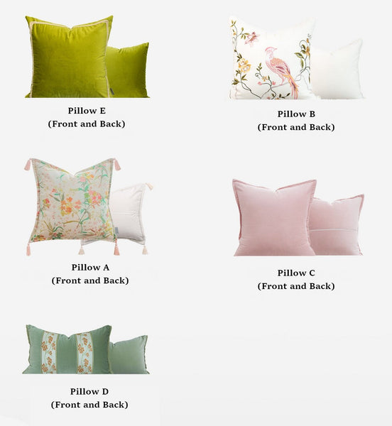 Embroidered Floral Bird Pattern Pillow Covers, Living Room Decorative Pillows, Modern Decorative Cushions, Decorative Pillows for Bed, Decorative Pillow Arrangement Ideas for Interior Design-Art Painting Canvas