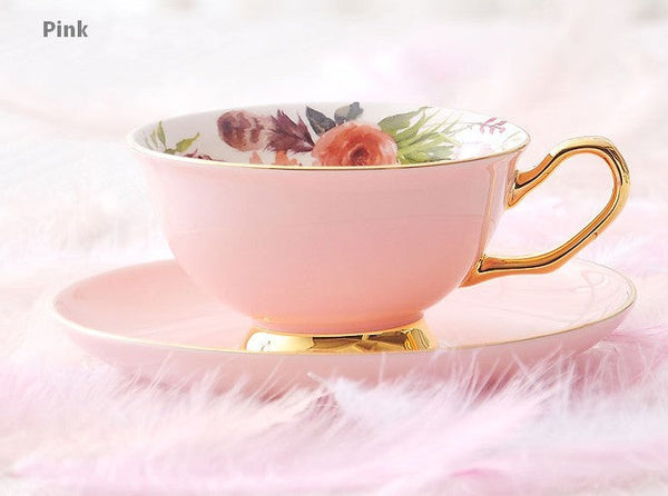 Royal Porcelain Tea Cup Saucer Set, Elegant Flower Pattern Ceramic Coffee Cups, Beautiful British Tea Cups, Unique Traditional Afternoon Tea Cup and Saucer in Gift Box-Art Painting Canvas