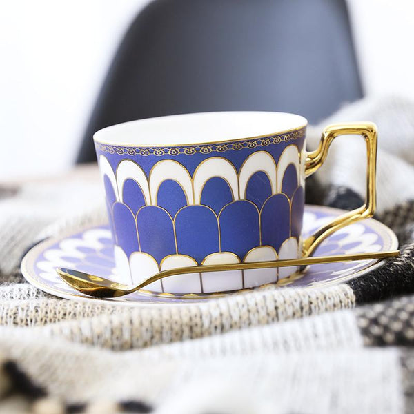 British Tea Cups, Elegant Porcelain Coffee Cups, Latte Coffee Cups with Gold Trim and Gift Box, Tea Cups and Saucers-Art Painting Canvas