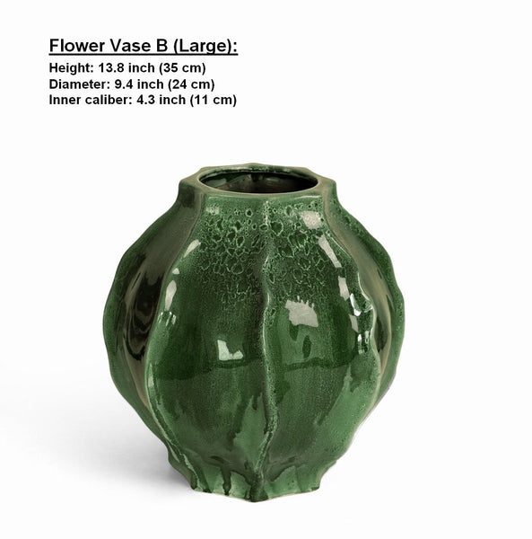 Handmade Modern Flower Vase, Centerpiece Ceramic Bouquet Vases, Large Contemporary Vases on Dining Table, Green Porcelain Vases for Modern Home Decor-Art Painting Canvas