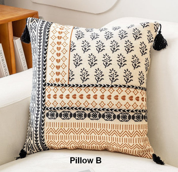 Geometric Modern Pillows, Oriental Square Pillows for Couch, Decorative Throw Pillows for Living Room, Bohemian Decorative Sofa Pillows-Art Painting Canvas
