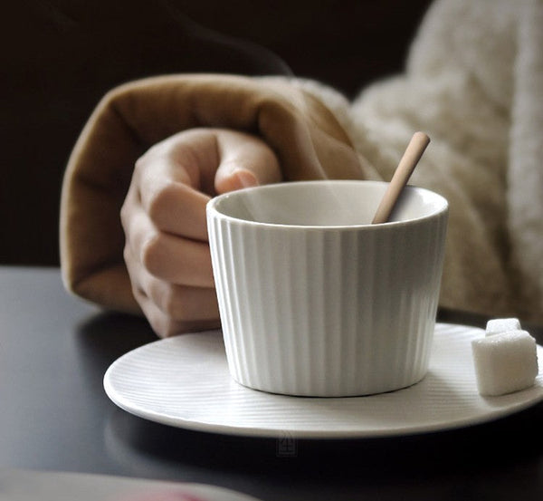 Unique White Tea Cup, Modern Handmade Pottery Coffee Cup, Creative White Ceramic Coffee Cup with Saucer, White Tea Cup for Afternoon Tea-Art Painting Canvas