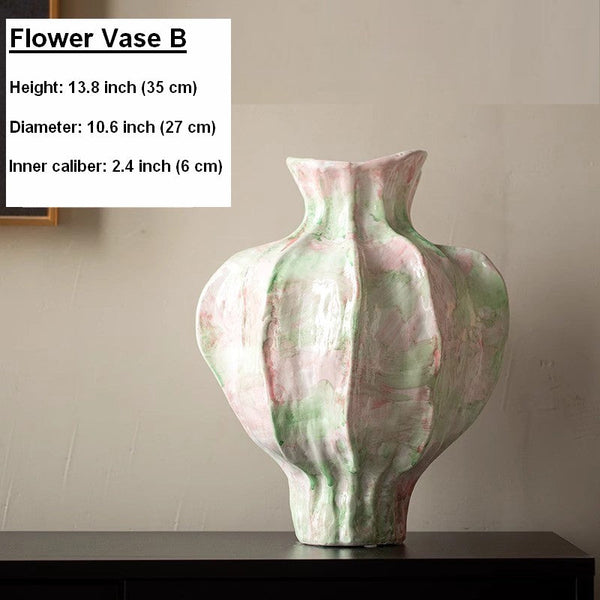 Centerpiece Ceramic Bouquet Vases, Handmade Modern Flower Vase, Large Contemporary Vases on Dining Table, Porcelain Vases for Modern Home Decor-Art Painting Canvas
