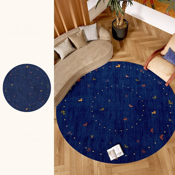 Blue Circular Modern Rugs for Bathroom, Geometric Modern Rug Ideas for Living Room, Modern Rugs for Children's Room, Abstract Contemporary Round Rugs for Dining Room-Art Painting Canvas