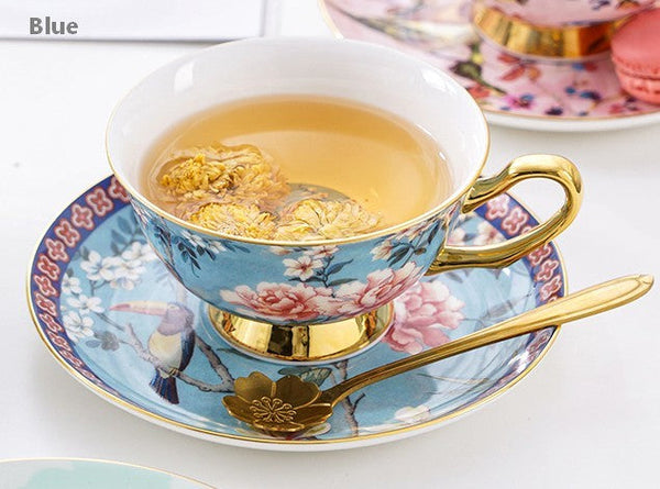 Unique Afternoon Tea Cups and Saucers in Gift Box, Royal Bone China Porcelain Tea Cup Set, Elegant Flower Pattern Ceramic Coffee Cups, Beautiful British Tea Cups-Art Painting Canvas