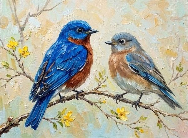 Original Oil Paintings, Hand Painted Canvas Art, Blue Birds Painting, Love Bird Couple Painting, Small Canvas Paintings, Original Oil Paintings on Canvas