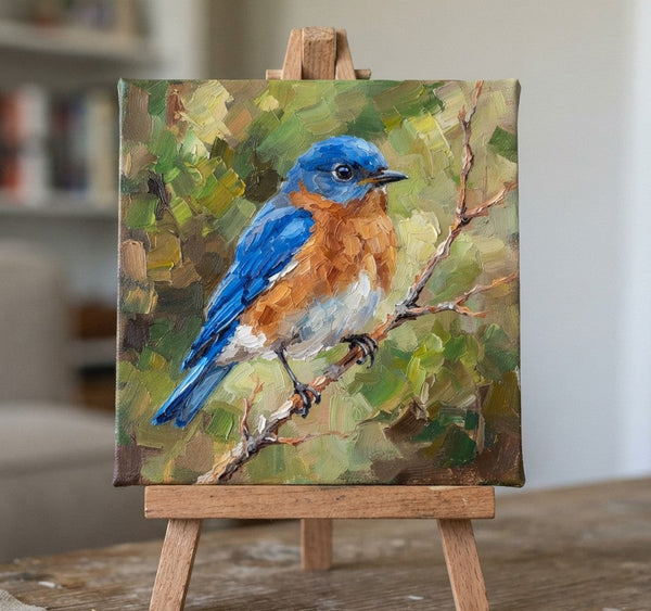Hand Painted Canvas Art, Blue Bird Painting, Bird Art on Canvas, Miniature Wall Art, Original Small Paintings, Heavy Texture Painting