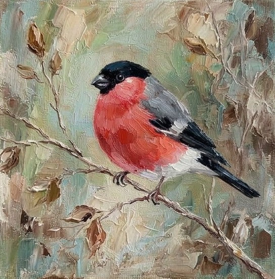 Hand Painted Canvas Art, Bullfich Bird Painting, Small Art on Canvas, Original Oil Paintings, Heavy Texture Painting, Miniature Wall Art