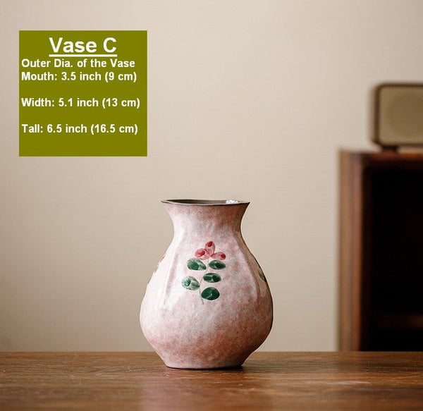 Rustic Pottery Flower Vases, Small Flower Vases on Table, Pink Bud Vases, Handmade Water Holding Flower Vases-Art Painting Canvas