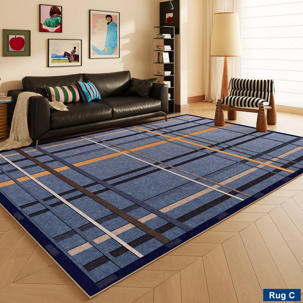 Mid Century Modern Rugs, Bedroom Modern Floor Carpet, Blue Modern Rug Designs, Contemporary Modern Rugs for Dining Room, Living Room Rug Ideas-Art Painting Canvas
