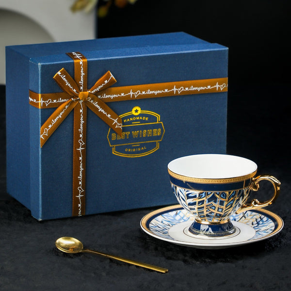 British Royal Tea Cup and Saucer in Gift Box, 8 oz Elegant Ceramic Coffee Cups, Porcelain Tea Cup and Saucer Set, British Tea Cup set-Art Painting Canvas