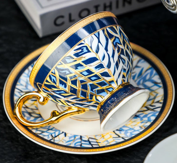 Beautiful British Tea Cup with Saucer, 8 Ounce Elegant Ceramic Coffee Cups, Creative Porcelain Tea Cup Saucer Set of 2 Cups, Tea Cup and Saucer in Gift Box as Birthday Gift-Art Painting Canvas