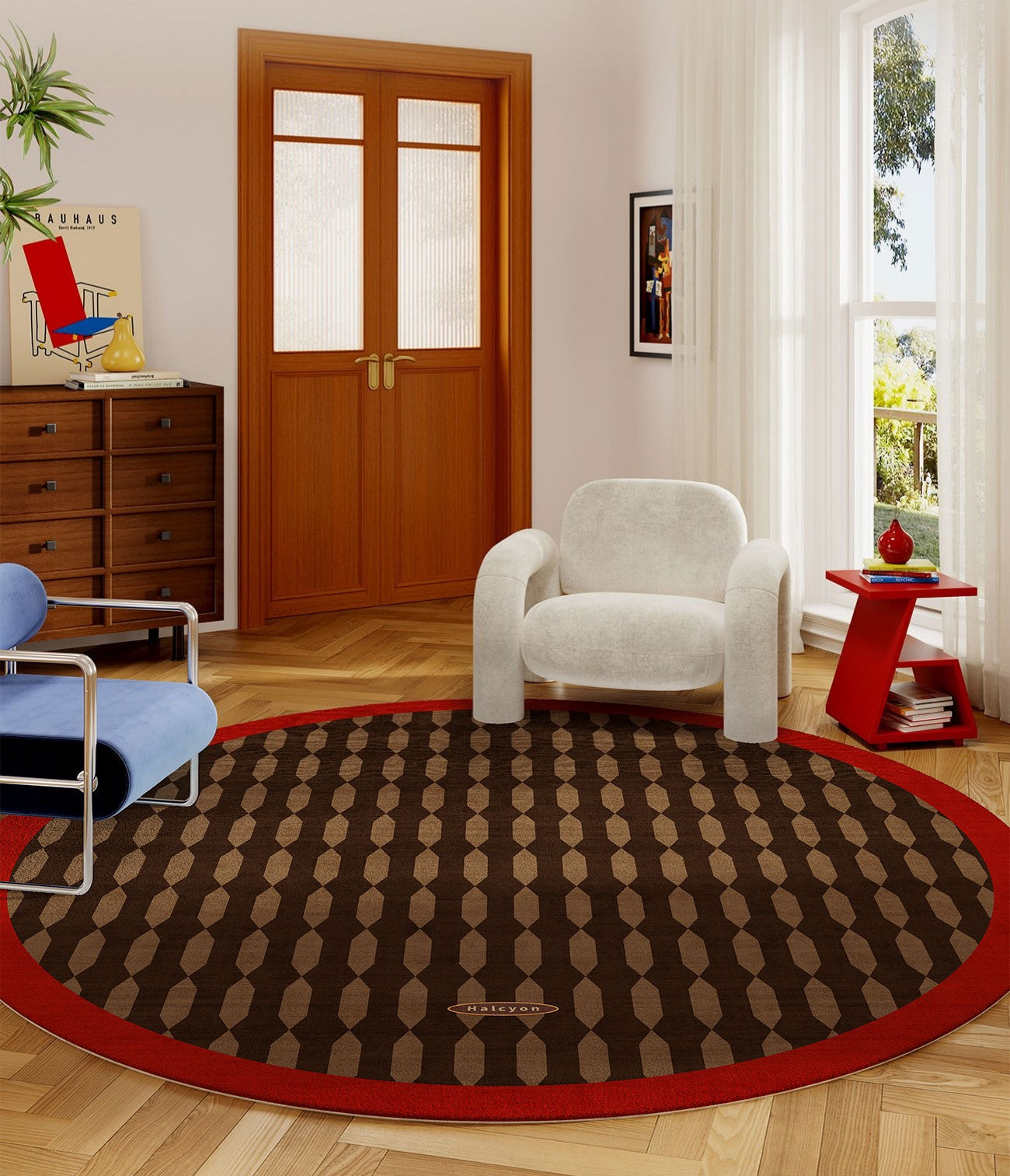 Geometric Modern Rugs for Living Room, Mid Century Circular Rugs for Bedroom, Abstract Contemporary Round Rugs under Chairs, Modern Rugs for Dining Room-Art Painting Canvas