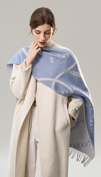 Elegant Designer Scarf, Holiday Women Scarf, Christmas Gifts for Her, Modern Wool Scarf, Warm Winter Scarf, Cold Weather Scarf, Blue Fashion Scarf, Soft Cashmere Scarf for Girls-Art Painting Canvas