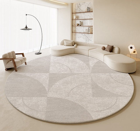 Circular Modern Rugs for Living Room, Grey Round Rugs for Bedroom, Round Carpets under Coffee Table, Contemporary Round Rugs for Dining Room-Art Painting Canvas