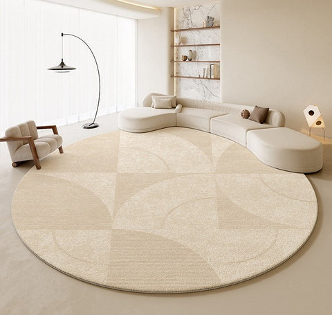 Contemporary Modern Rugs for Bedroom, Abstract Geometric Round Rugs under Sofa, Cream Color Rugs under Coffee Table, Dining Room Modern Rugs-Art Painting Canvas