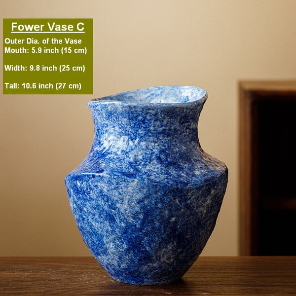 Handmade Water Holding Flower Vases, Centerpiece on Dining Table, Blue Pottery Bud Vases, Large Flower Vases on Table, Modern Pottery Flower Vases-Art Painting Canvas