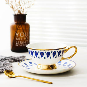 Tea Cups and Saucers, Coffee Cups with Gold Trim and Gift Box, British Tea Cups, Porcelain Coffee Cups, Latte Coffee Cups-Art Painting Canvas