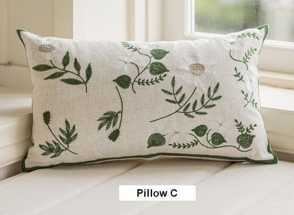 Embroider Flower Cotton Pillow Covers, Decorative Pillows for Sofa, Farmhouse Decorative Pillows for Couch, Spring Flower Decorative Pillows for Bedroom-Art Painting Canvas