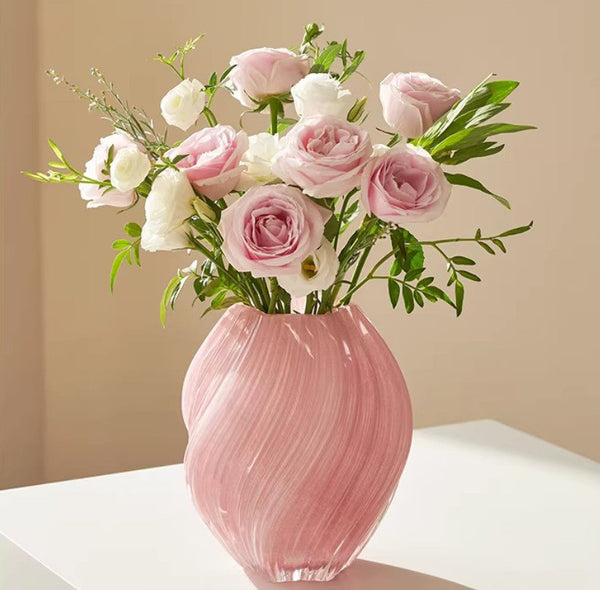 Handmade Contemporary Glass Vases, Mid Century Pink Vases for Flowers, Modern Vases for Living Room, Unique Decorative Glass Vase, Centerpiece Vases on Table-Art Painting Canvas