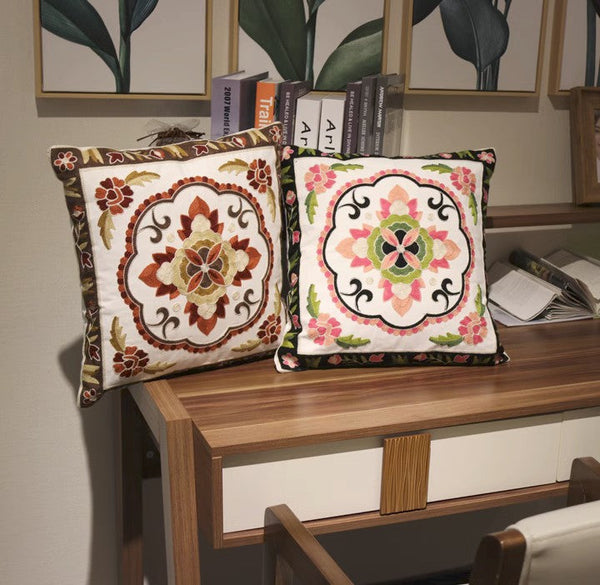Cotton Flower Decorative Pillows, Sofa Decorative Pillows, Embroider Flower Cotton Pillow Covers, Farmhouse Decorative Throw Pillows for Couch-Art Painting Canvas