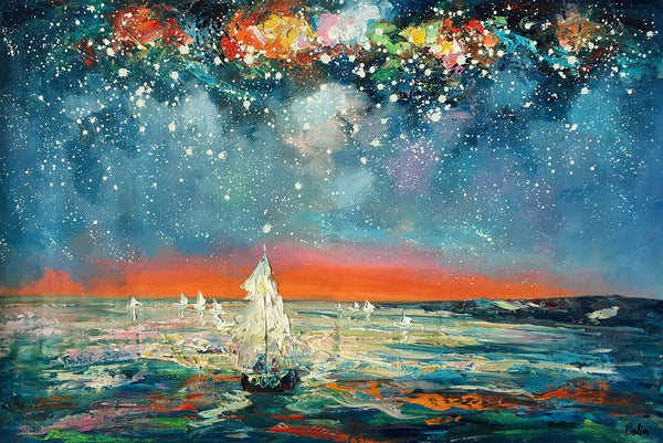 Impasto Art, Heavy Texture Painting, Starry Night Sky, Abstract Landscape Painting, Palette Knife Art, Custom Artwork-Art Painting Canvas