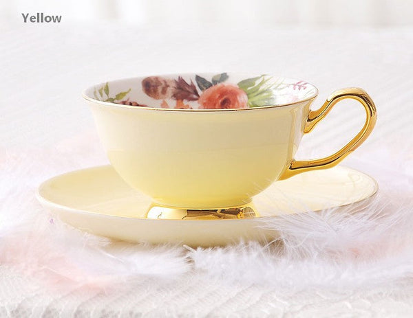 Royal Porcelain Tea Cup Saucer Set, Elegant Flower Pattern Ceramic Coffee Cups, Beautiful British Tea Cups, Unique Traditional Afternoon Tea Cup and Saucer in Gift Box-Art Painting Canvas