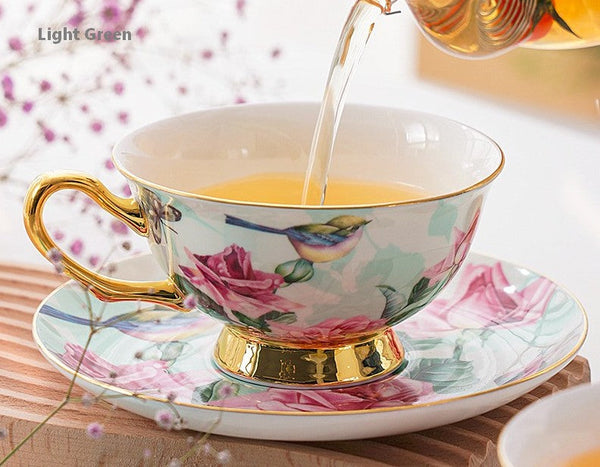 Unique Afternoon Tea Cups and Saucers in Gift Box, Royal Bone China Porcelain Tea Cup Set, Elegant Flower Pattern Ceramic Coffee Cups, Beautiful British Tea Cups-Art Painting Canvas