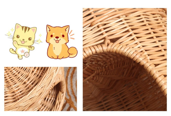 Large Cat House Basket with Washable Cushion for Indoor Cats and Dogs, Triple-Layer Cat Bed-Art Painting Canvas